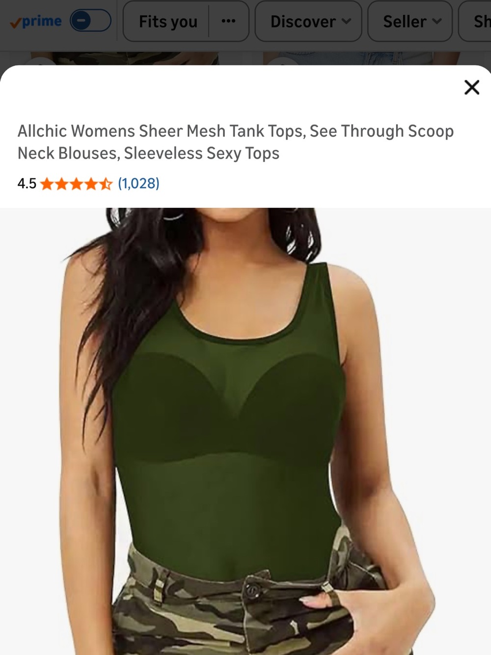 Sheer Mesh Scoop Neck Tank Top in Olive Green